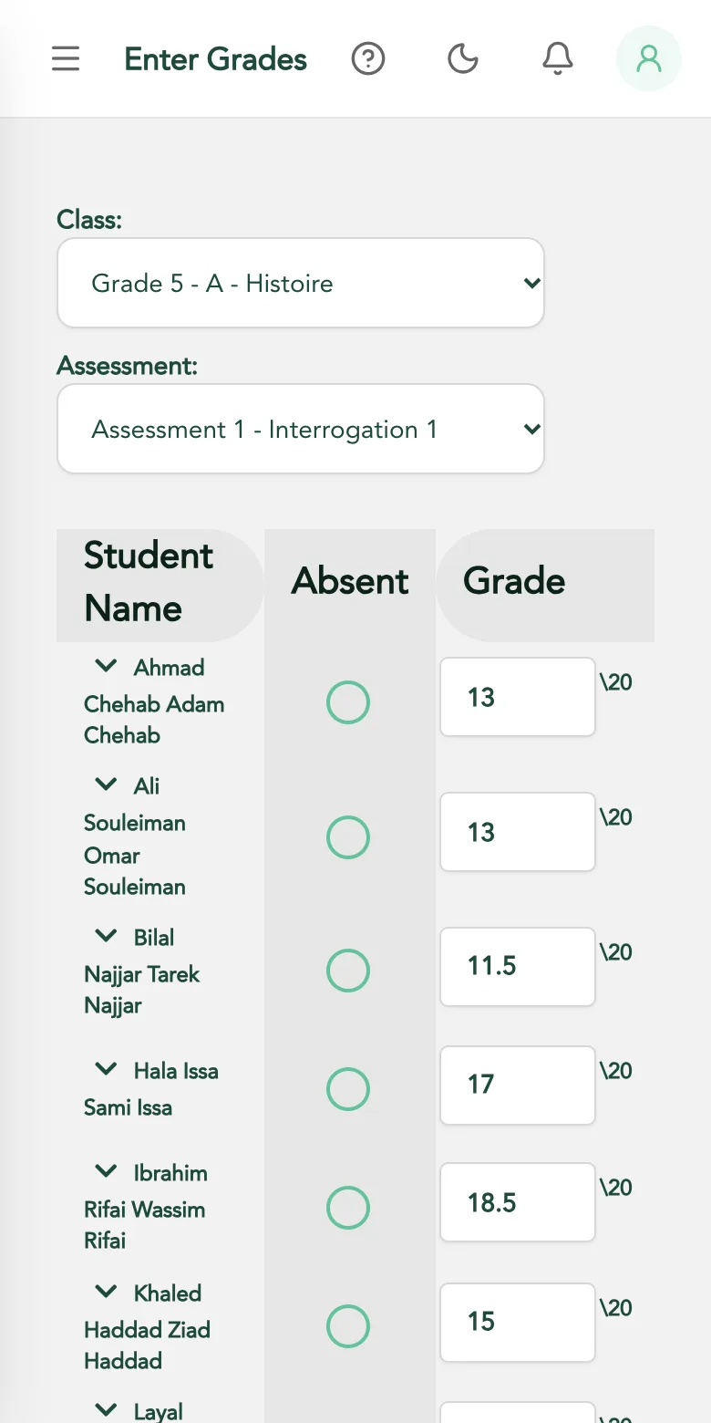 Grade entry for teachers